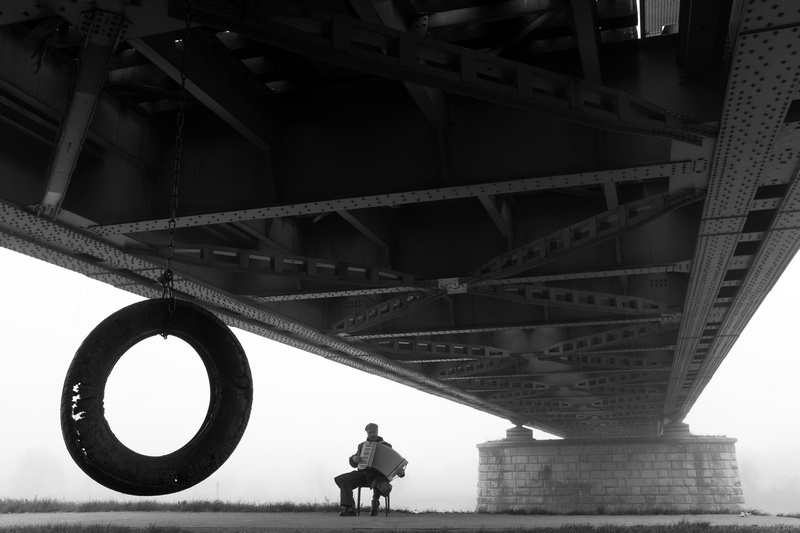 Accordionist under Zagreb Bridge