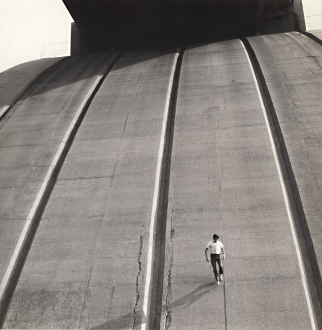 Boy Runs down Side of Support Arches of Bronx Whitestone Bridge, Bronx, NY